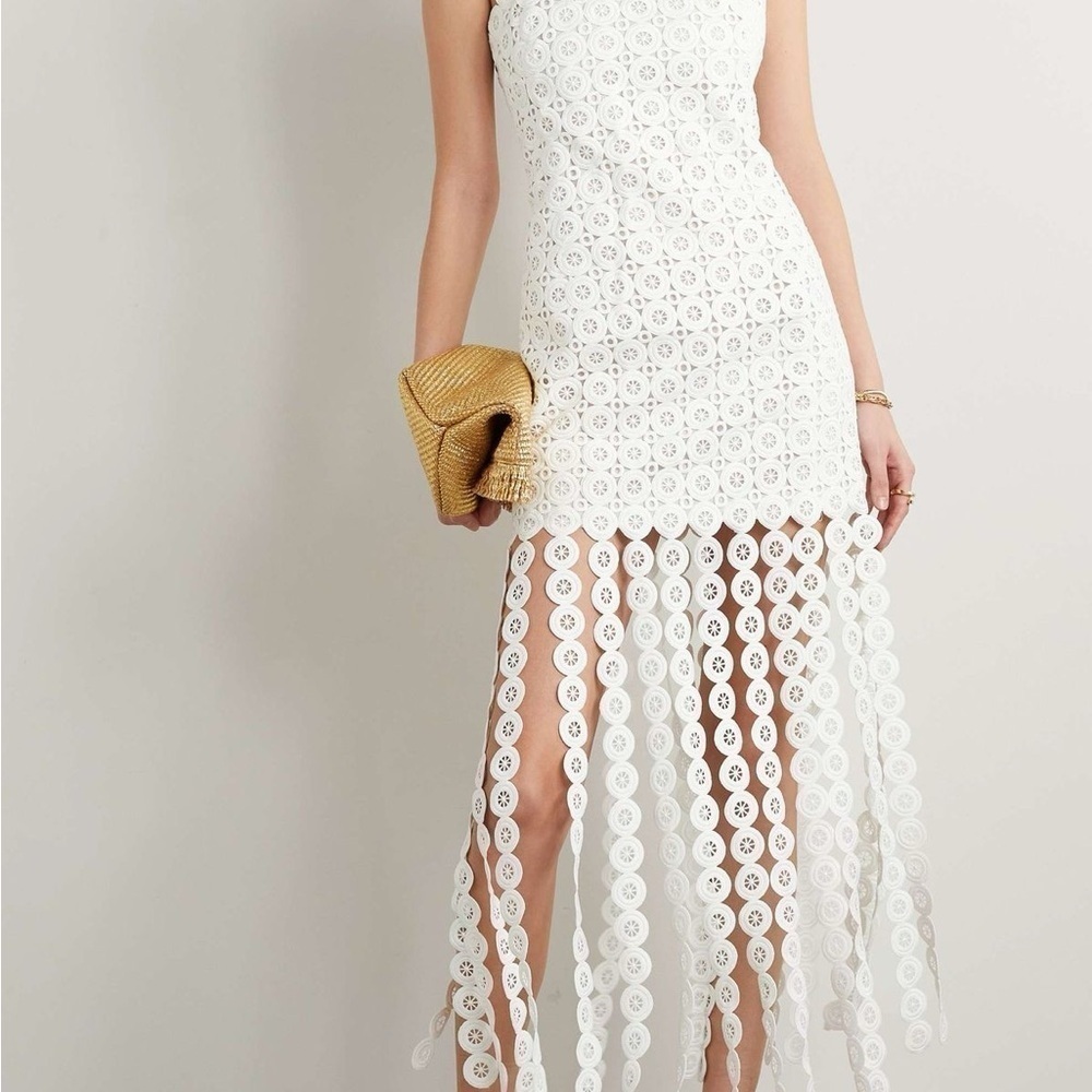 New York & Company Just Me Square Neck Circle Lace White Fringe Dress - Picture 9 of 15